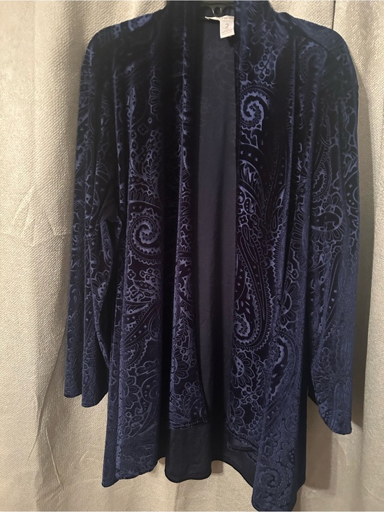 Chico's Jackets & Blazers - Chico's Women Deep Navy Blue Velvet Paisley Open Cardigan (jacket)